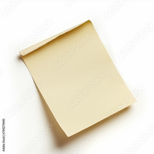 A single beige paper with a curled corner isolated on white, suggesting a document or message.