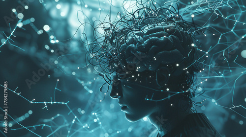 A futuristic visualization of a person wearing a braincomputer interface