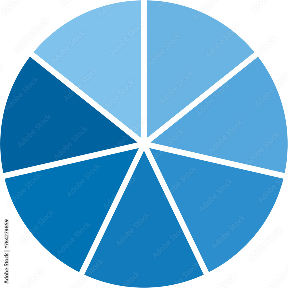 Single blue gradient separate round piecharts icon with 7 parts. Morden flat design vector business circular diagram infographic for ads app logo button banner ui ux web isolated on white background Single blue gradient separate round piecharts icon with 7 parts. Morden flat design vector business circular diagram infographic for ads app logo button banner ui ux web isolated on white background
