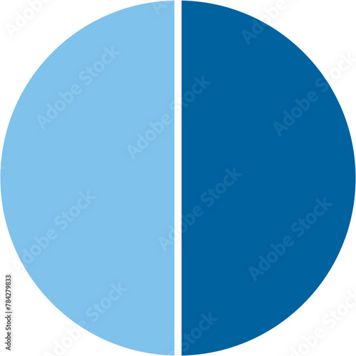 Single blue gradient separate round piecharts icon with 2 parts. Morden flat design vector business circular diagram infographic for ads app logo button banner ui ux web isolated on white background