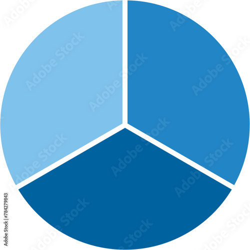 Single blue gradient separate round piecharts icon with 3 parts. Morden flat design vector business circular diagram infographic for ads app logo button banner ui ux web isolated on white background