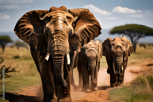 Elephant family playing in Serengeti National Park photo