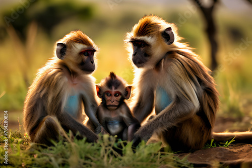Monkey family playing in Serengeti National Park photo