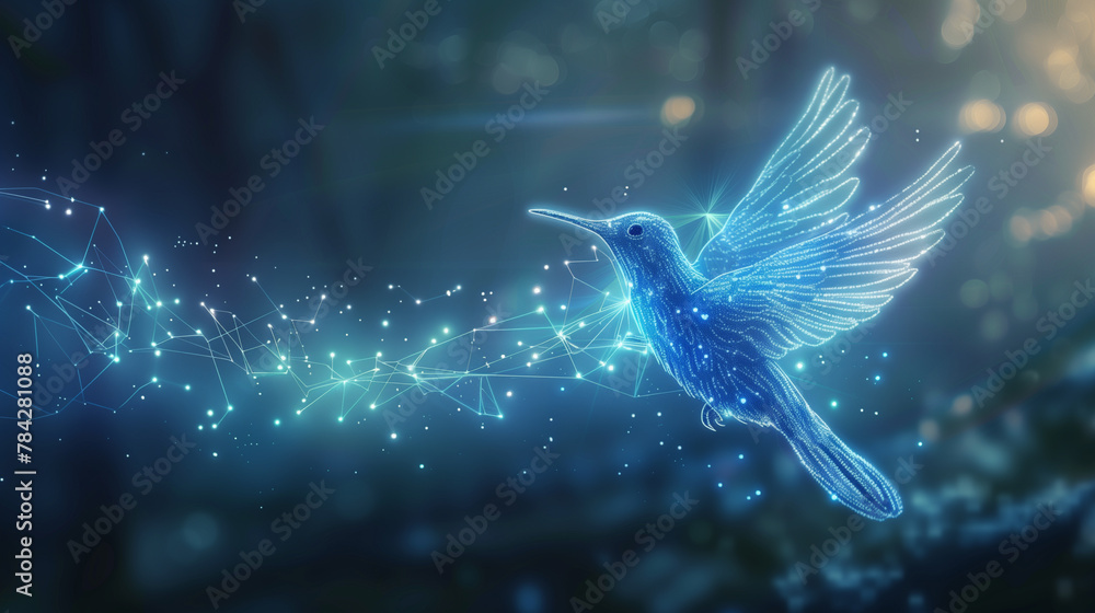 Fototapeta premium Futuristic Digital Hummingbird with Glowing Network Connections