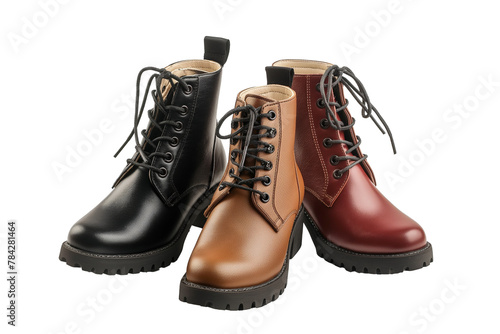 Men's leather boots of various colours isolated on a transparent background