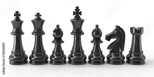 Black chess pieces isolated on white background,pieces set, chess strategy, chess tactics, chess competition, chess tournament, 