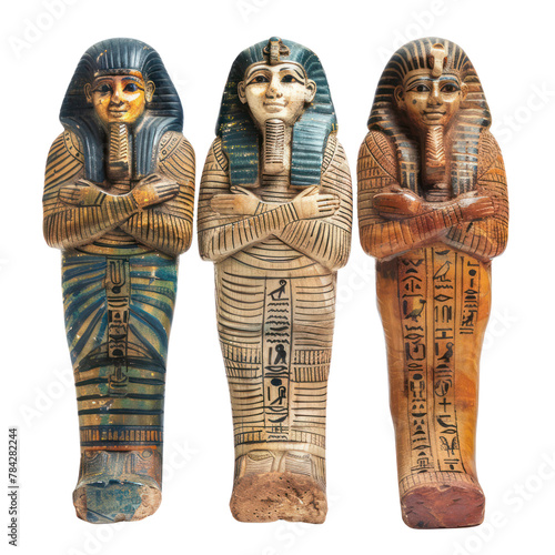 Shabti Figures Egypt Art object isolated on transparent png.