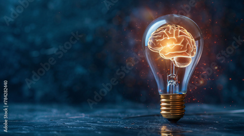 Conceptual light bulb with brain inside, creative innovation idea