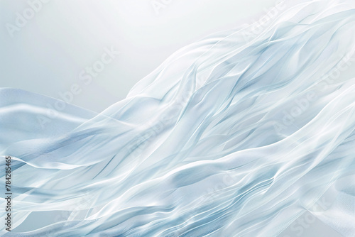 White feathers float on blue silkr against a serene background