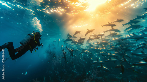 Diver glides through the oc...