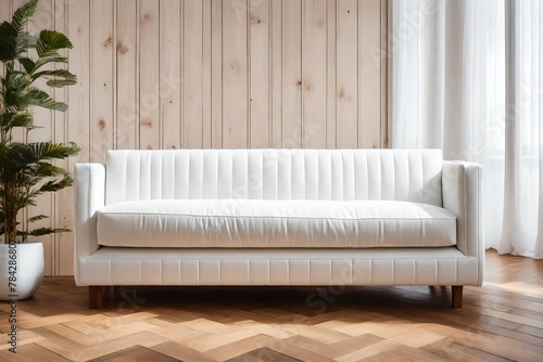 modern living room with white sofa and white wall