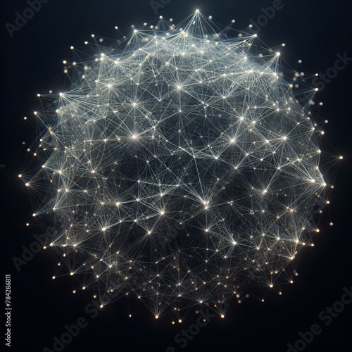A complex three-dimensional structure glowing with interconnected points of light, symbolizing network and complexity.. AI Generation