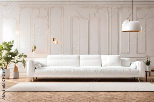 modern living room with white sofa and white wall