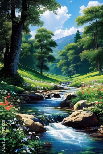 peaceful river flowing through a lush tropical forest