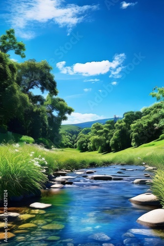 peaceful river flowing through a lush tropical forest