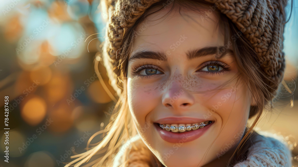 Beauty care: a girl with a smile and braces. Beauty care: a girl with a smile and braces.