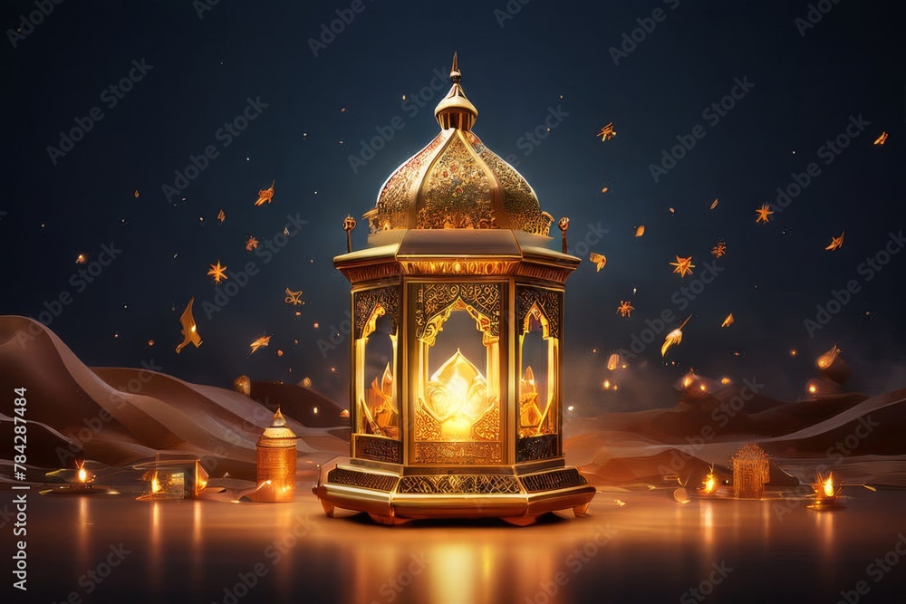 Hanging lantern with night sky and city Hanging lantern with night sky and city