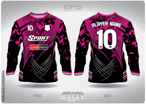 EPS jersey sports shirt vector.black pink ninja pattern design, illustration, textile background for round neck sports shirt long sleeves