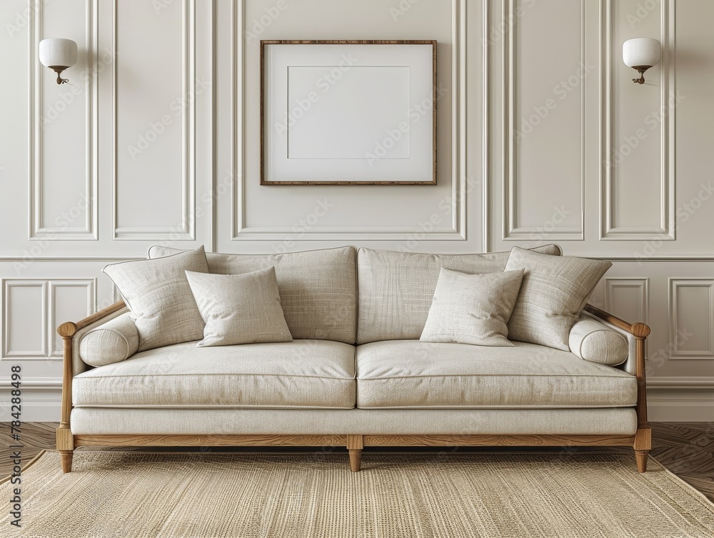 Comfortable living room with couch and rug Comfortable living room with couch and rug