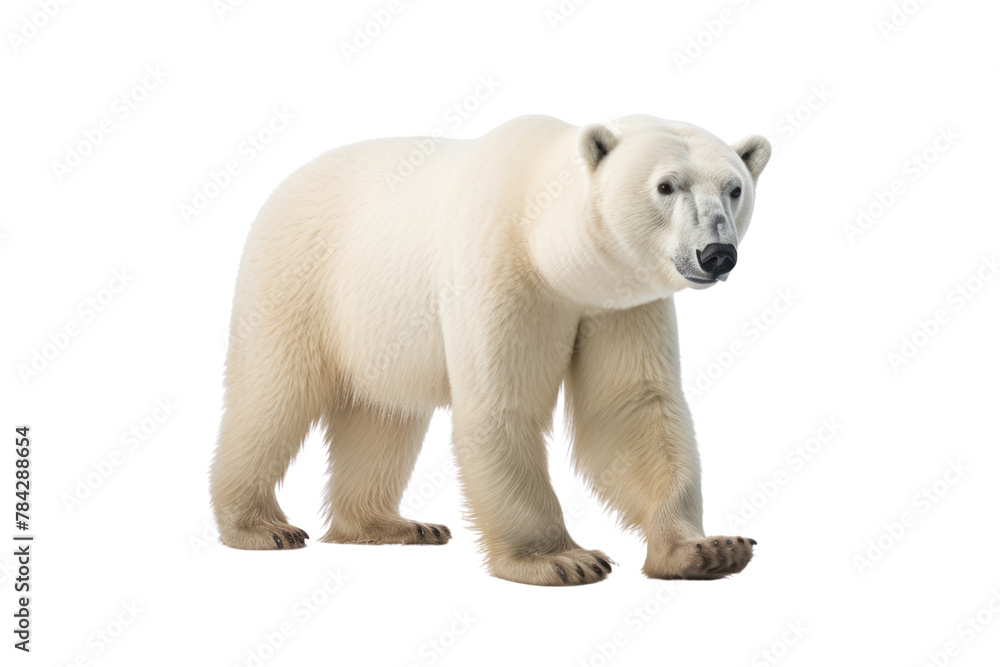 Polar bear cub isolated on white background in the Arctic winter, Isolated on transparent background.