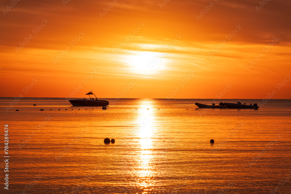 Beautiful red and orange sunrise over the sea.
