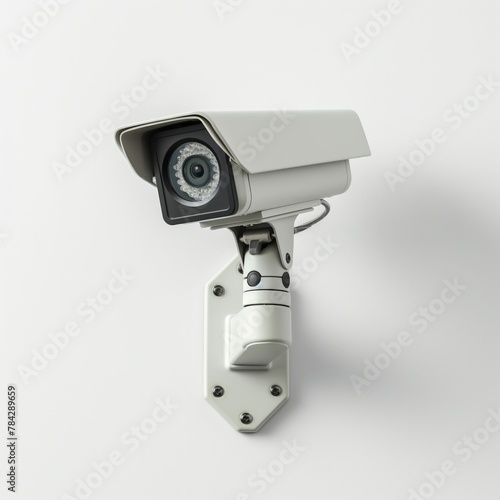 Close-up of a security camera with a clear view against an isolated white backdrop symbolizing surveillance and safety.
