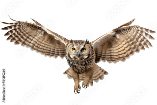 Owl flying, isolated on transparent background.