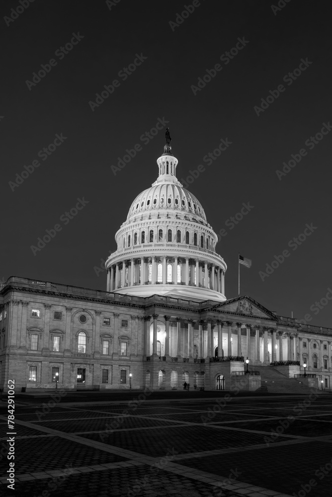 View of capitol Building in monochrome at sunrise, Washington DC