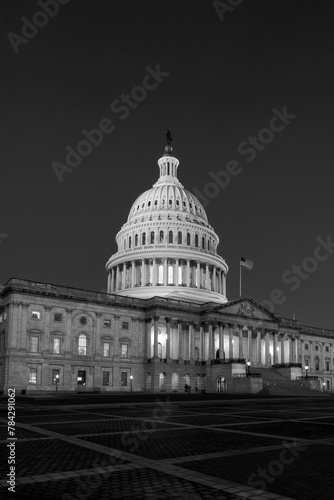 View of capitol Building in monochrome at sunrise, Washington DC