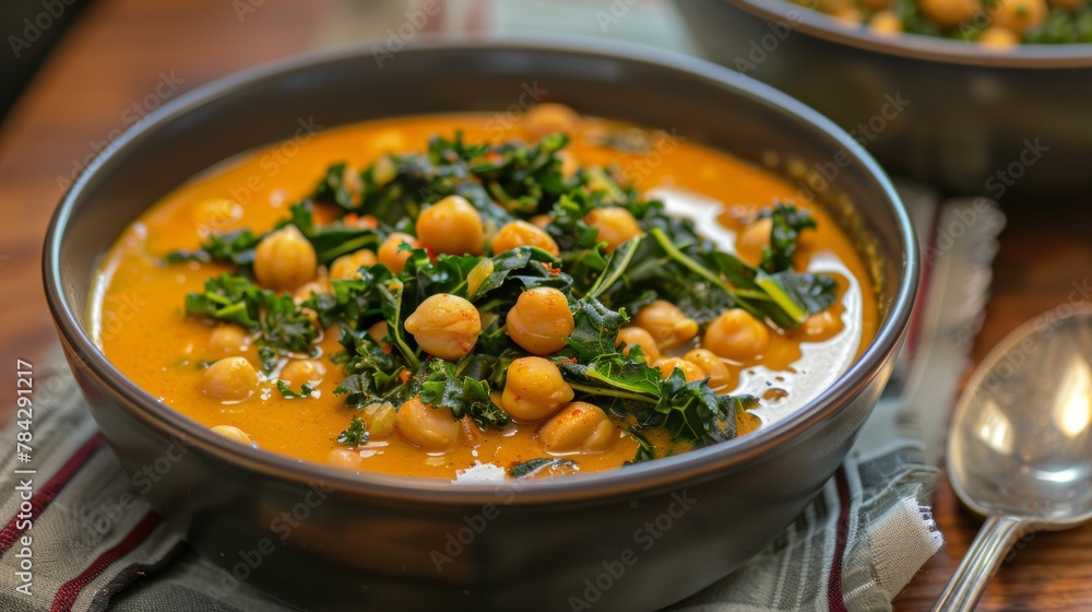 Curry Peanut Soup with Kale and Chickpeas 