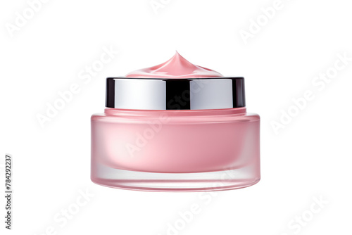 Moisturizer Packaged in a pink jar Apply moisturizer on the face,Isolated on a transparent background.