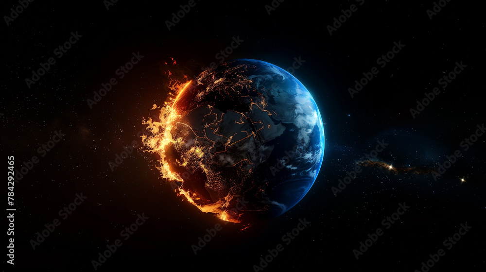 Global Warming Concept: Planet Earth with Fiery Effect Illustration