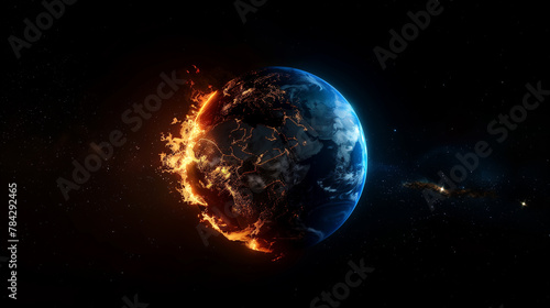 Global Warming Concept: Planet Earth with Fiery Effect Illustration