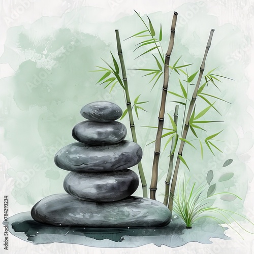Serene Wellness Spa Stone and Bamboo Logo