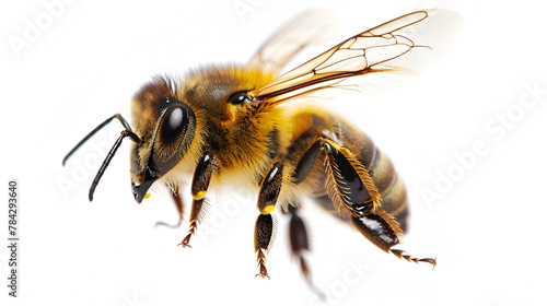 A stunning bee is flying isolated on white background, generative ai