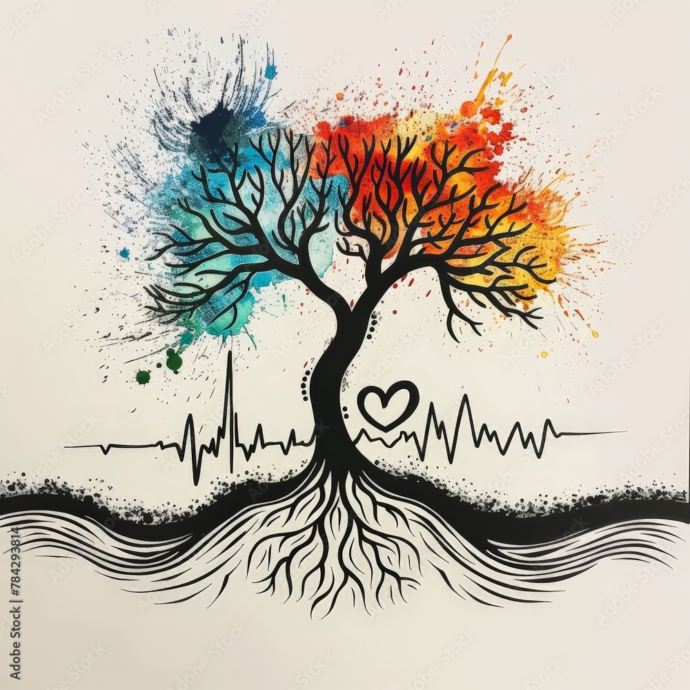 Supportive Fitness Tree and Heartbeat Motif Supportive Fitness Tree and Heartbeat Motif
