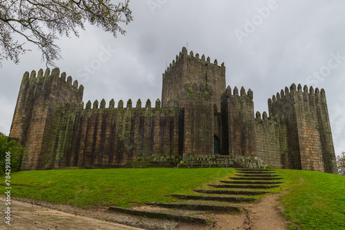 Guimaraes, Portugal.  The Castle of Guimaraes is a Portuguese National Monument referred to as the Cradle of Portugal.