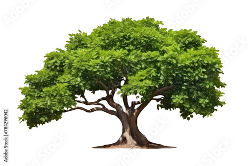 Manga style tree  large leaves  thick trunk  Isolated on a transparent background.