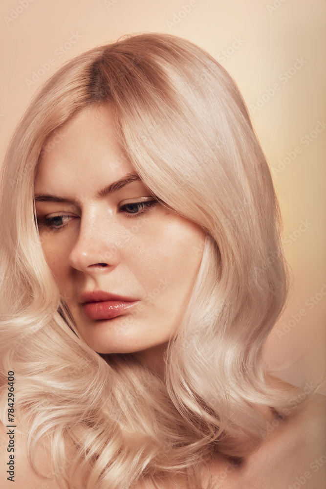 Blonde blue-eyed woman, perfect skin smiling Blonde blue-eyed woman, perfect skin smiling