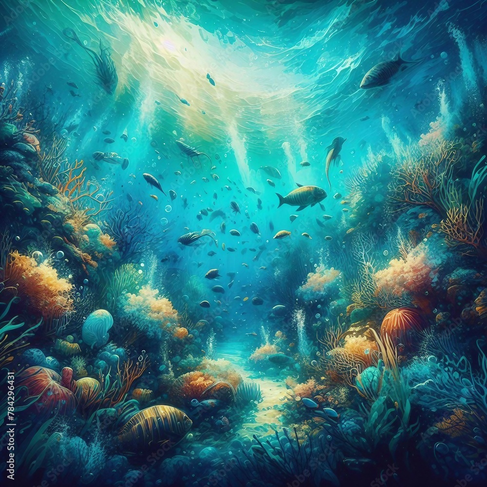 Fototapeta premium Undersea Oasis: Rich Aquatic Palette Painting the Depths