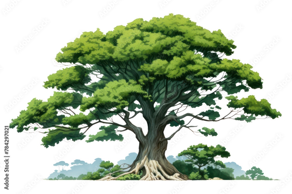 Manga style tree, large leaves, thick trunk, Isolated on a transparent background. Manga style tree, large leaves, thick trunk, Isolated on a transparent background.