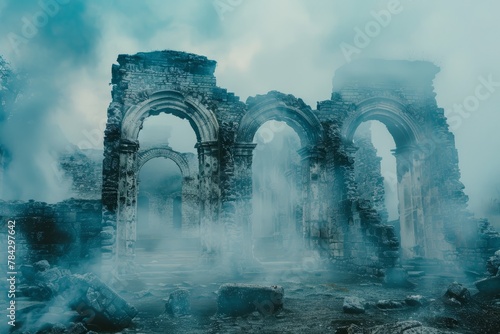 Ancient Ruins Shrouded in Mist, Mysterious Historical Site