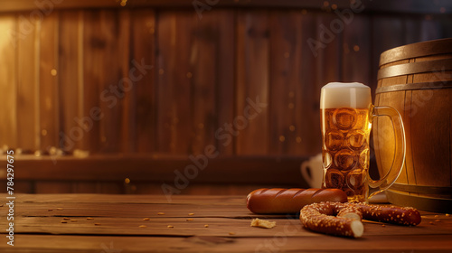Oktoberfest German Celebration Product Montage: Beer, Weißwurst & Pretzel Tabletop