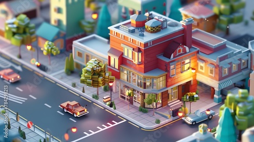 Buildings, shops and architecture designed according to the three-dimensional isometric concept in a minimalist style. © CatNap Studio