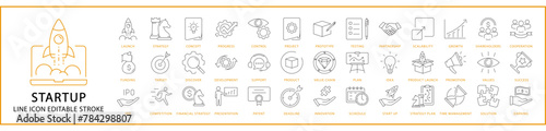 Startup Icons. Business Startup Icon Set. Business Startup Line Icons. Vector Illustration. Editable Stroke.