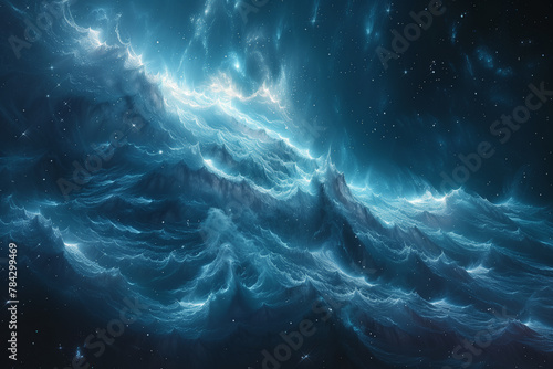 Powerful ocean wave rising abnormal in dramatic star sky  natural catastrophe wallpaper background