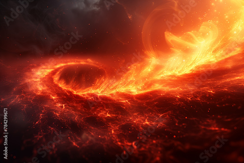 Deep black hole with fire swirl in dark sky, natural catastrophe wallpaper background