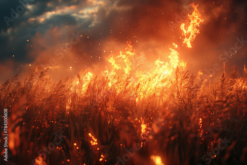 Field engulfed in flames  natural catastrophe wallpaper background