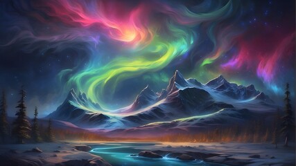 Rideaux  The dancing colors of the Northern Lights in a starry night sky  © Kashif arts