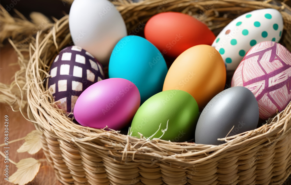 Easter Eggs in Basket: Colorful Holiday Decoration